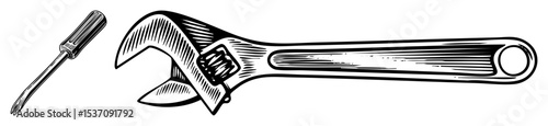 Vector Detailed of a vintage and screwdriver tool set.