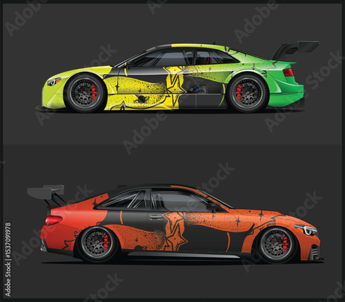 Two Custom Designed Race Cars with Unique Liveries