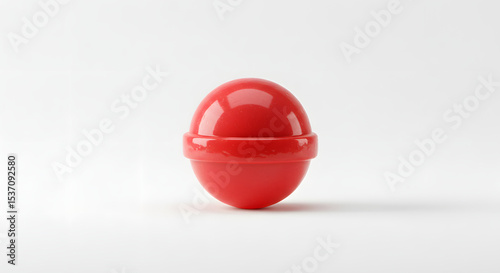 Bright red spherical object with glossy finish, featuring a smooth surface and circular shape, ideal for design projects and creative applications with copy space