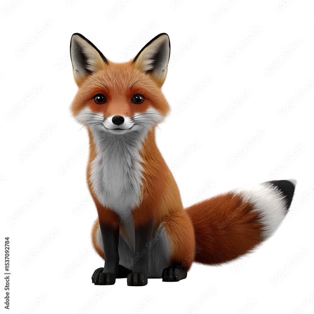 Fototapeta premium Playful Fox Illustration: A charming and captivating illustrated fox with vibrant orange fur, exuding a friendly and approachable demeanor in a digitally crafted rendering.