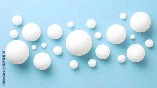 Abstract White Spheres on Blue Background Modern Minimalist Design