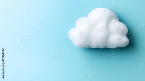 Fluffy White Cloud on Blue Background Minimalist Design