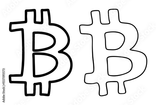 Vector Two outlined digital currency symbols represent financial technology.