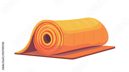 A digital illustration depicting a rolled-up orange mat or rubber sheet. The mat is a vibrant orange color and is depicted in a partially unrolled state against a pure white background. 