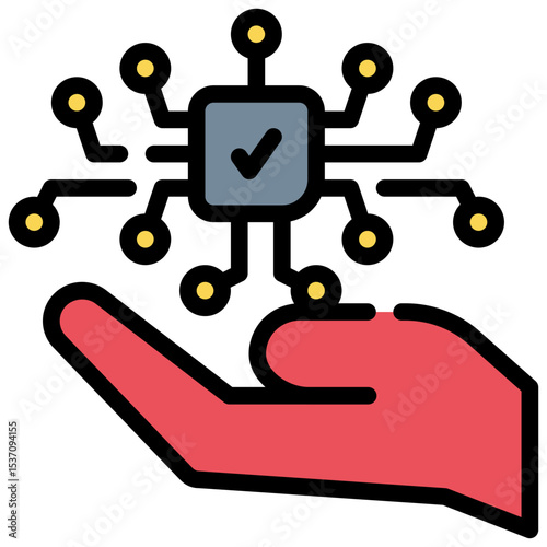 chip processing hand support responsible ai filled outline icon