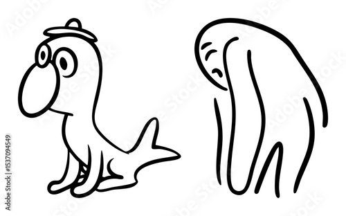 Vector Cartoon camel and dinosaur illustrations showcase whimsical animal designs.