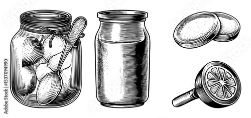Vector Vintage Preserves Collection with Jars Citrus and Spoon