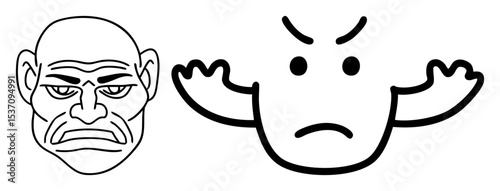 Vector Angry faces featuring a detailed man and a cartoon character.