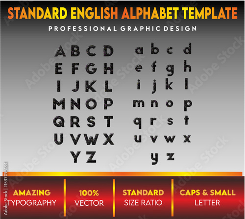 English Alphabet template with capital and small letters, standard vector letters, english letters for children's book and school, black letters 
