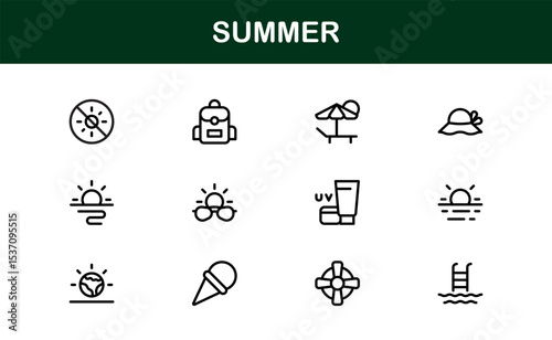 Professional Summer Icon Collection with Clean Illustrations Designed outline style