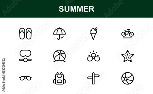 Professional Summer Icon Collection with Clean Illustrations Designed outline style