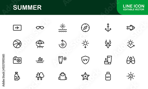 Professional Summer Icon Collection with Clean Illustrations Designed outline style