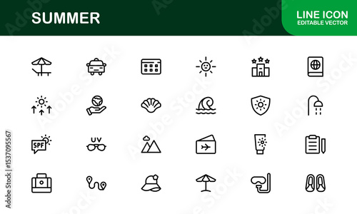 Professional Summer Icon Collection with Clean Illustrations Designed outline style