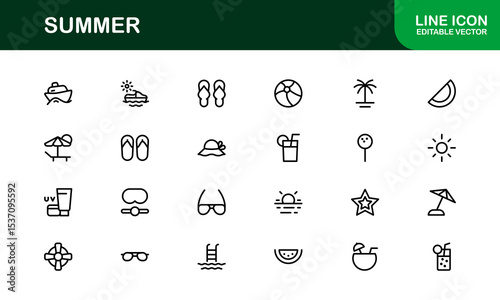 Professional Summer Icon Collection with Clean Illustrations Designed outline style