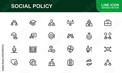 Premium Social Policy Icon Set - High-Quality Graphics for Community, Inclusion, and Advocacy-Themed Projects outline style