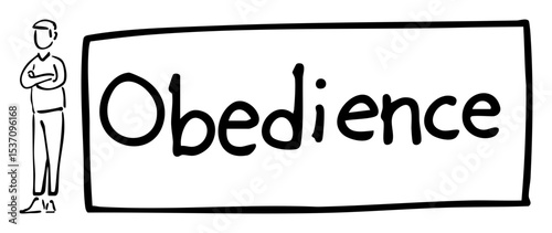 Vector Stick figure emphasizes the concept of obedience with bold typography.