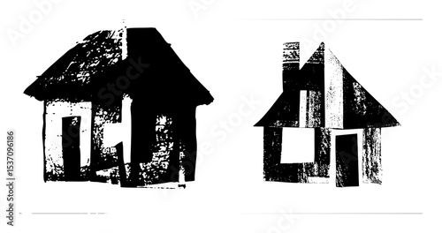 Vector Rustic houses with textured brushstroke effect.