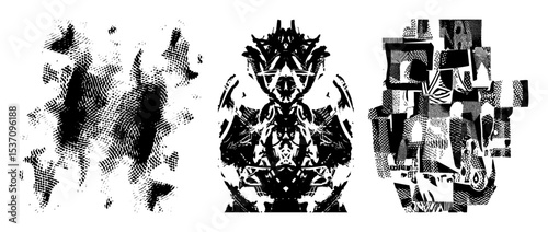 Vector Abstract geometric figures create a dynamic monochrome composition.