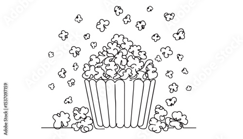 Continuous one single minimal line drawing Popcorn
