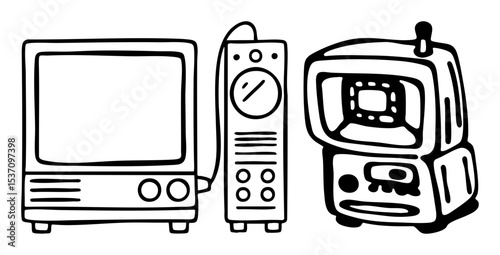 Vector Retro Technology : Television Recorder and Mobile Phone