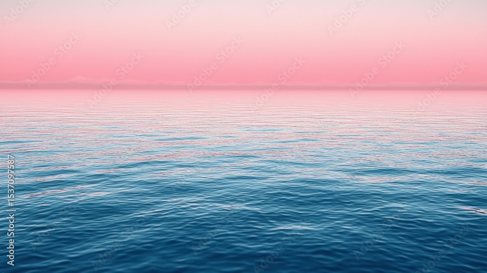 Obraz premium Calm ocean at dawn, soft pink sunrise