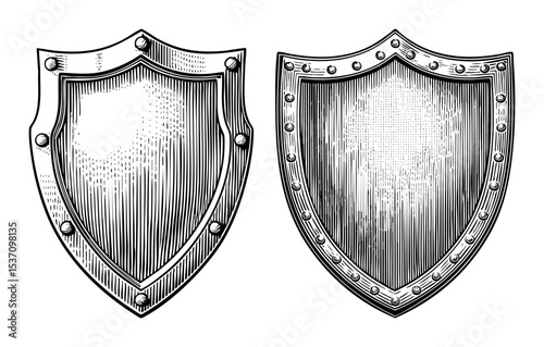 Vector Vintage shields with metal trim detailed engraving .