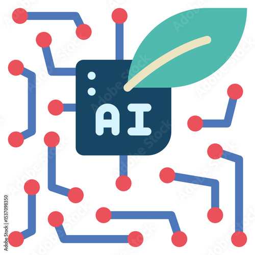 eco leaf sprout chipset sustainable ai flat style icon