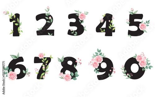 Numbers 0 to 9 rose design illustration