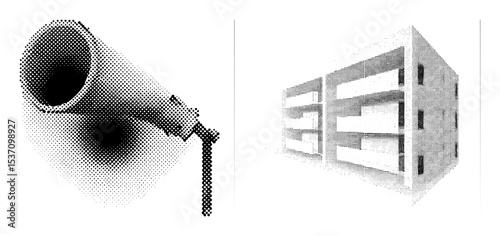 Vector Vintage microphone and broadcast emblem vector illustrations.