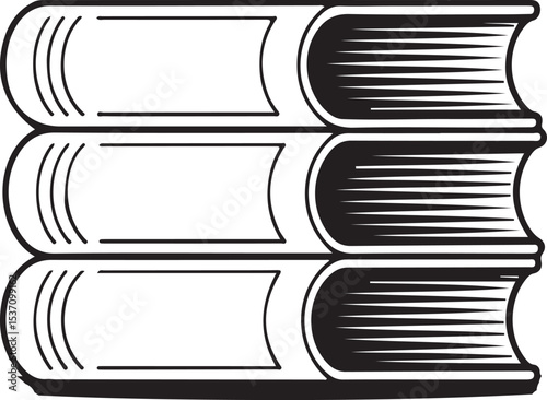 A graphic black and white illustration of stacked books education and learning concept