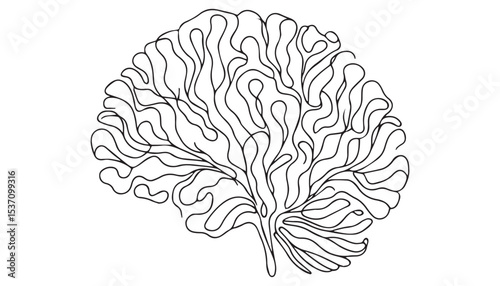 Continuous one single minimal line drawing brain fungus