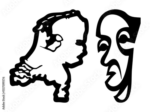 Vector Abstract faces in profile depict communication and introspection.