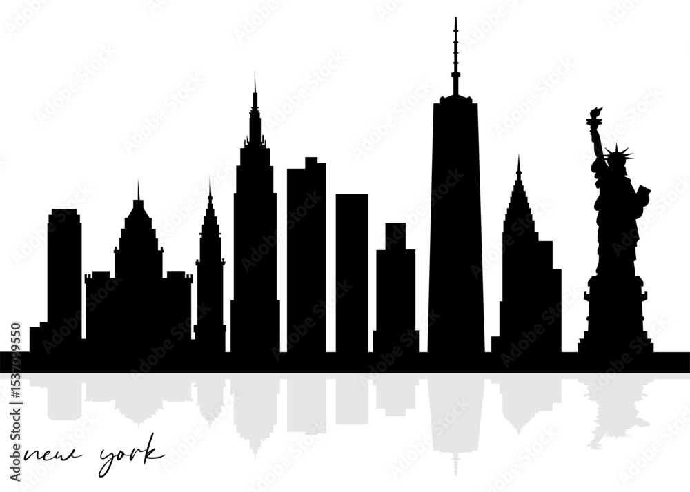 Obraz premium New York Skyline Silhouette. New York City. Black and White Silhouette of New York City. Vector Design Isolated on White Background