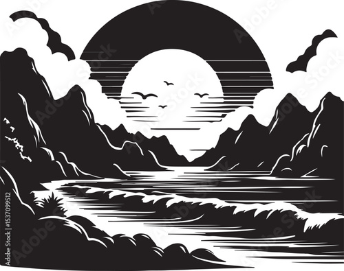 Coast with black vector