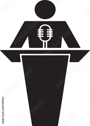 Silhouette of a person speaking at a podium with a microphone for public speaking