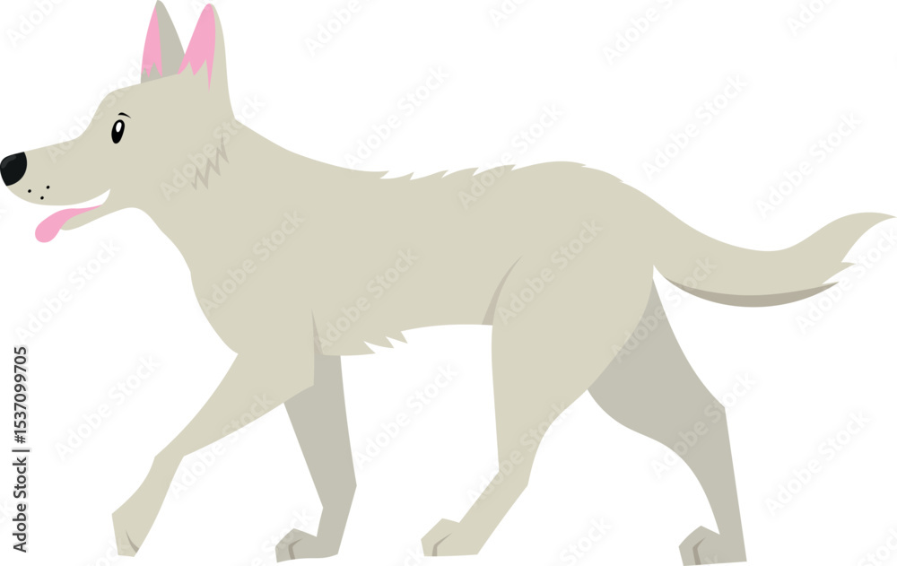 Obraz premium Vector illustration of cute big dog in flat style. Isolated on white. Swiss shephard. Illustration in childish style.