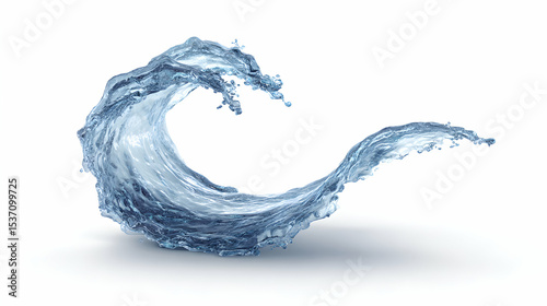 Dynamic Blue Water Wave Isolated Against White Background With Shadow And Texture