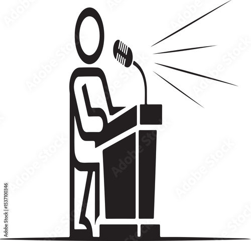 Vector illustration of a speaker giving a presentation from a podium with microphone