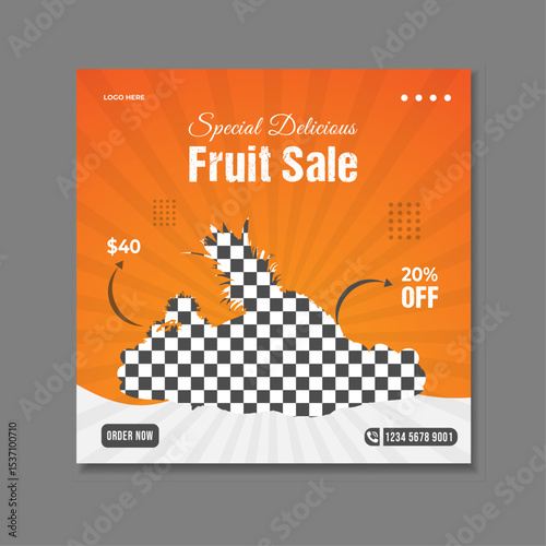 Modern and elegant healthy food social media post design. Delicious guava social media post template