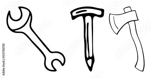 Vector Tools Collection Featuring Wrench Hammer and Vector