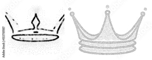 Vector Detailed dotwork illustrations of regal crowns depict and power.