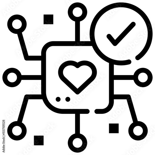 heart check ethical ai processing chip simple line icon