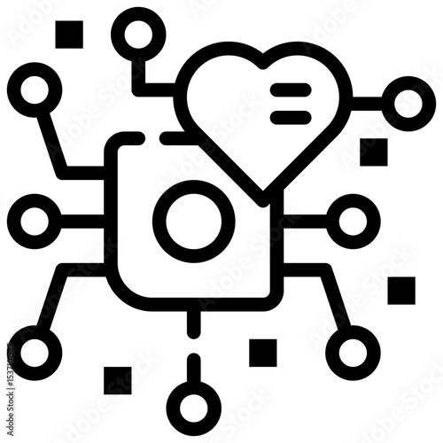 heart shape ethical ai chip process simple line icon
