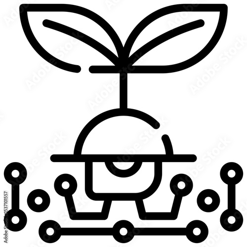 leaf sprout chip processing sustainable ai simple line icon