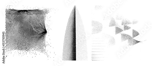 Vector Abstract vector shapes depict dynamic flow and fragmented forms.
