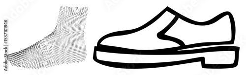 Vector Footwear featuring a shoe and a dotted sock.