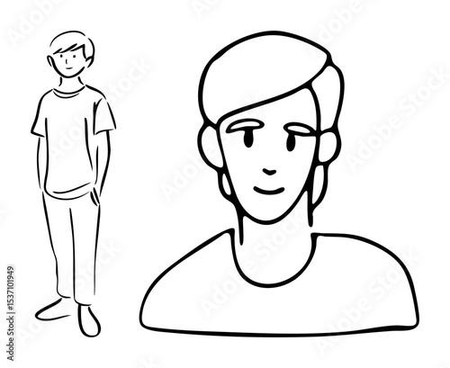 Vector art illustrations of a young man in full body and portrait views.