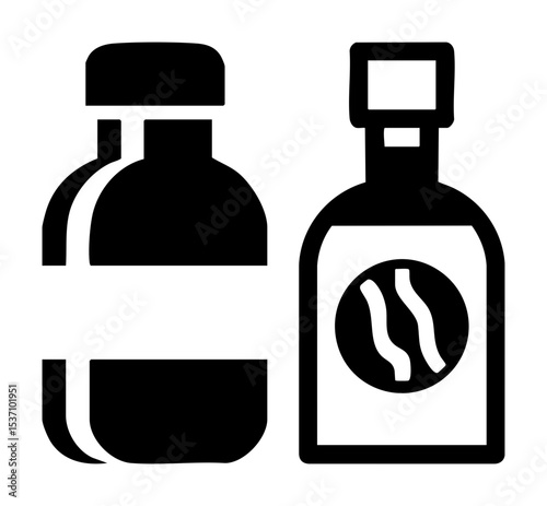 Vector Coffee beans and bottle with pouring vessel.