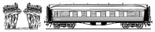 Vector Vintage railway carriage and locomotives .