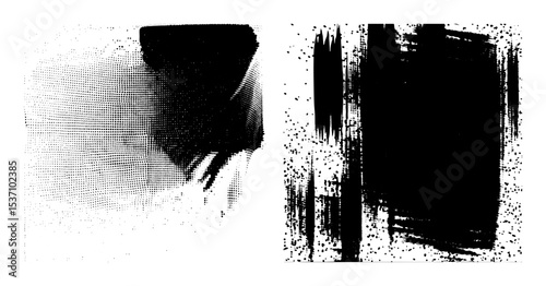 Vector Abstract brushstrokes and halftone create a dynamic .